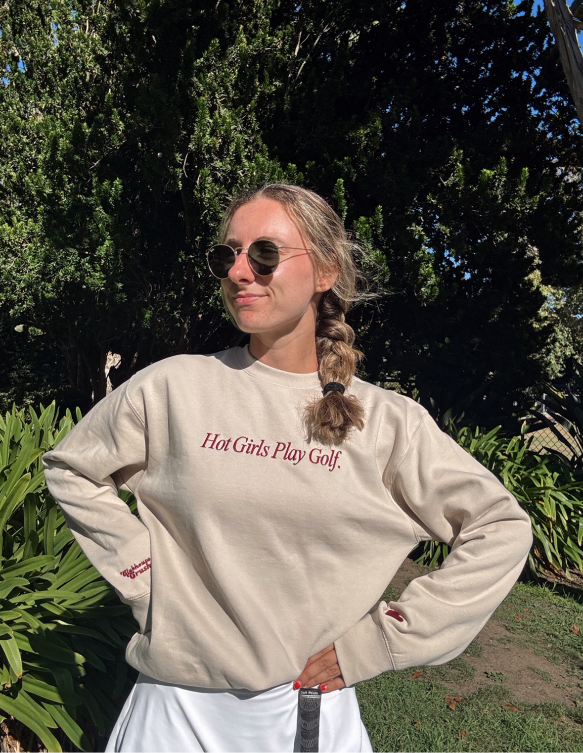 Hot Girls Play Golf | Bone with Maroon Stitch
