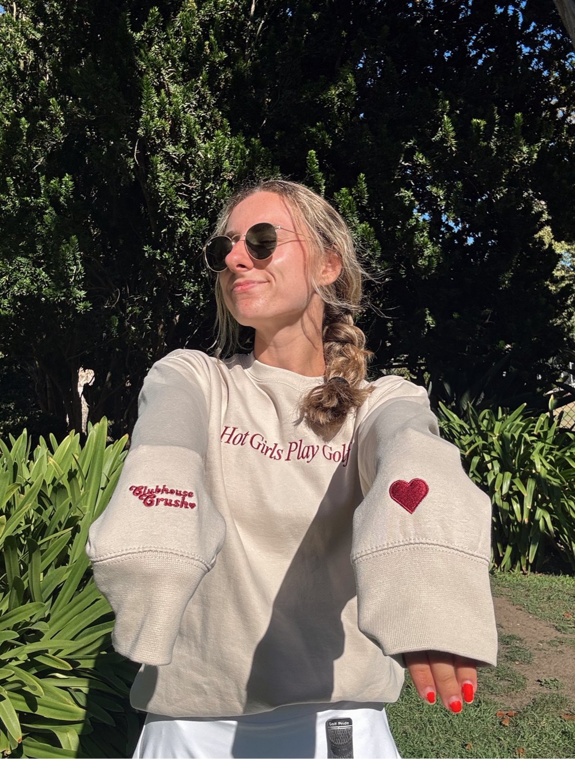 Hot Girls Play Golf | Bone with Maroon Stitch