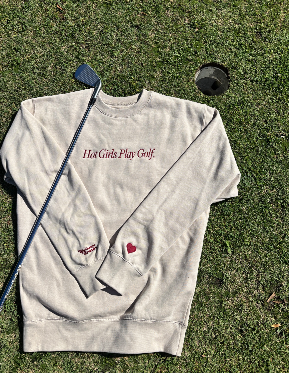Hot Girls Play Golf | Bone with Maroon Stitch