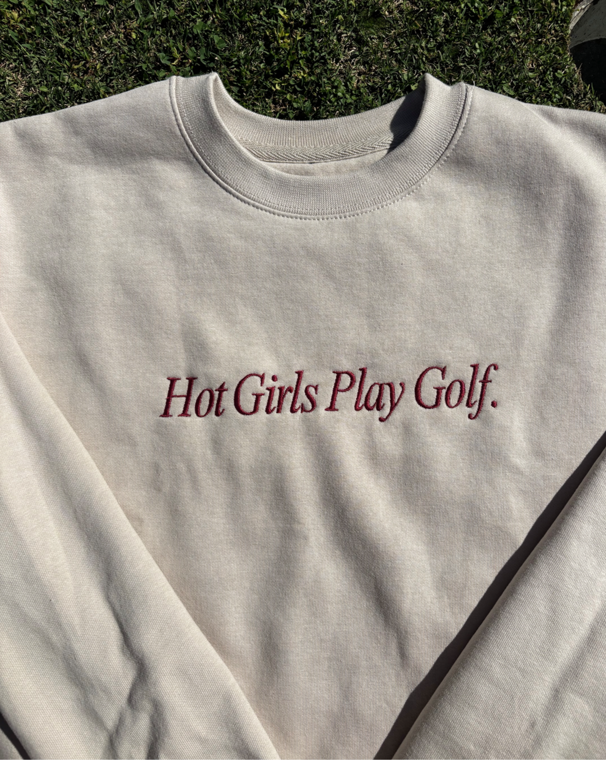Hot Girls Play Golf | Bone with Maroon Stitch